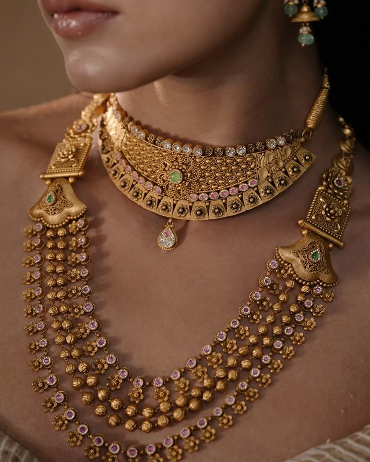 Layered Bridal Gold Necklaces Latest Bridal gold  Jewellery Designs